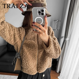 cold weather outfits Tineit 2024 Autumn Winter Casual Women Jackets Fashion Vintage Pockets Fleece Zipper Solid O Neck Chic Ladies Jackets