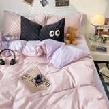 Tineit Purple Bedding Set Ins Nordic Solid Full Queen Size Duvet Cover Flat Sheet Pillowcase No Filler Girl Boys Hotel Home Bed Linens