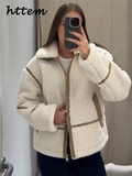 Tineit Casual Women's Panelled Lambs Wool Coats Loose Lapel Zippers Pockets Long Sleeve Jacket 2024 Autumn Winter Lady Fashion Outwear