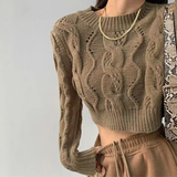 thanksgiving outfit Tineit Korean Twist Sweater Women Sexy Cropped Top Autumn Winter Casual Chic Knit Pollover O-Neck Long Sleeve Solid Harajuku Jumpers