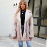 Tineit Fashion Plush Faux Fur Coat Women Casual Luxury Turn-down Collar Button Long Sleeve Overcoat 2025 Winter Chic Tops Lady Jacket