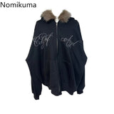 Tineit Furry Hooded Sweatshirts Coat Women Clothing Streetwear Fashion Y2k Tops 2025 Ropa Mujer Letter Casual Thicked Zipper Jackets