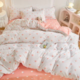 Tineit Floral Bedding Set Kawaii Rabbit Duvet Cover Flat Sheet Pillowcase Soft Bed Linens Single Full Dormitory Bedroom Home Textile