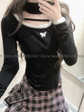 Tineit Harajuku Y2k Black Plaid Skirt Suit Women Casual Slim Tops + Ruffles Patchwork Fairy Midi Skirts Streetwear A-Line Cake Skirt