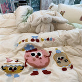 Tineit Korean Ins Dopamine Rainbow Embroidered Washed Cotton Bedding set Duvet Cover Home Luxury No Filling Bedding Set Bed Sheets