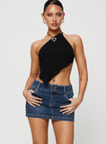 Tineit-Faya Low Rise Denim Mini Skirt Dark Blue