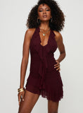 Tineit Gina Asymmetric Mini Dress Burgundy