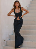 Tineit-Mercer Linen Blend Maxi Skirt Black