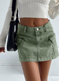 Tineit-Zakai Cargo Denim Mini Skirt Green