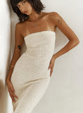 Tineit Cloud Strapless Boucle Maxi Dress Cream