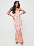 Tineit Julianne Flutter Sleeve Maxi Dress Pink Multi