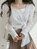 Tineit Square Neck Strappy Loose Long Sleeve Shirt