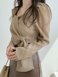 Tineit Square Neck Strappy Loose Long Sleeve Shirt