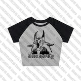 Tineit Cartoon Goth Graphic Vintage Crop Tops Y2k style Harajuku Punk Tee 2000s Short Sleeve Streetwear Summer Baby Tee Girls Clothes