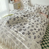 Tineit Ins Princess Bedding Set No Filler Floral Korean Ruffles Duvet Cover Pillowcase Bedskirt Single Queen Size Home Decor Bedspread