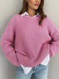 Tineit Casual Knitted Sweater Women Elegant O-neck Loose Long Sleeve Female Pullovers 2025 Autumn Winter Fashion Solid Lady Jumper Tops