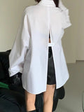 Tineit Lapel Single Breasted Back Slit Long Sleeve Shirt