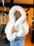 Tineit Chic White Women's Cropped Faux Fur Jacket With Hood Fashion Thick Warm Fluffy Plush Short Coat Winter Thermal Female Streetwear