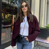 cold weather outfits Tineit 2024 Autumn Winter Casual Women Wine Red Jackets Fashion Streetwear Zipper Pockets Turn Down Collar Chic Ladies Jackets