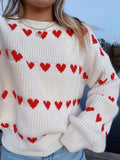 Tineit Chic Heart Knitted Sweaters Women Oversized O-neck 2025 Autumn Winter Long Sleeve Female Jumpers Fashion Lady Long Sleeve Tops