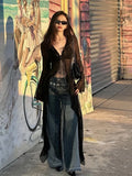 Tineit Y2k Aesthetic Bandage Blouse Women Vintage Black See Through Long Cardigan Slim V Neck Streetwear Sexy Grunge Tops 2025 Summer