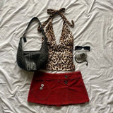 Tineit Leopard pattern halter neck vest rock aesthetic retro chic Y2K emo girls commuting all-match sexys sports slim women's tank tops