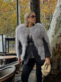 Tineit Elegant Fluffy Faux Fur Cape Coat For Women 2024 Fashion Round Collar Fake Sleeve Jacket Fall Winter Chic Ladies Warm Streetwear