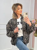 Tineit Leopard Zipper Bomber Jacket Women High Street O-neck Oversize Printed Outerwear 2025 Autumn Chic Female All-match Coat Tops