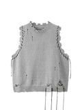 christmas outfit Tineit Knitted Sweater Vests For Women O-Neck Oversized Pullovers Loose Thicken Jumper Female Casual Ripped Hole Sweaters Spring New