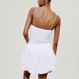 Tineit White Contrast Ribbed Puff Skirt Dress