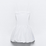 Tineit White Contrast Ribbed Puff Skirt Dress