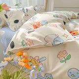 Tineit Ins Pink Rose Bedding Set Polyester Bed Sheet Pillowcase Quilt Cover Full Twin Queen Size Bed Linen Girls Floral Duvet Cover