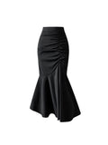 christmas outfit Tineit Black Women Ruched Vintage Skirt Elegant French Casual High Waist Streetwear Office Ladies Trumpet Female Party Court Skirt Y2k