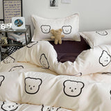 Tineit Kawaii Bear Duvet Cover Set with Flat Sheet Pillowcase No Filler 3 4pcs Queen Single Size Boy Girl Bedroom Home Decor Bed Linens