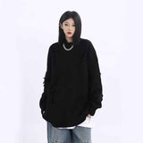 thanksgiving outfit Tineit Fall Long Sleeve Hole Knit Sweaters Women Y2K Fashion Streetwear Tassels O Neck Solid Pullovers Bf Korean Oversized Loose Jumper