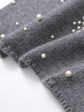 Tineit Elegant Pearl Knit Women Cardigan Lapel Pocket Full Sleeve Lady Sweater 2025 Fashion Autumn Straight Winter Female Knitwear