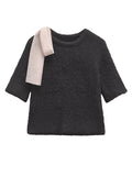 Tineit Knitted Mohair Bow Sweater Women Short Sleeve O-neck Loose Elegant All-match Pullover Female 2025 Winter New Chic Jumper Top