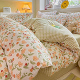 Tineit Cute Cherry Duvet Cover Set with Pillowcase Soft Summer Thin Flat Sheet Floral Boys Girls Queen Full Size Home Bedding Kit