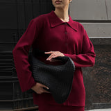 Tineit Knitted Red Vintage Cardigans Skirt Suits Women 2 Pieces Single Breasted Lapel Long Sleeve Sweater Long Skirts Sets Elegant Chic