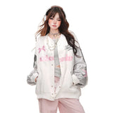 Tineit Black Oversized Tops Harajuk Jackets Women Clothes Bow Letter Embroidery Coats 2025 Ropa Mujer Casual Fashion Streetwear Outwear