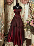 Tineit Wine Red Straps Sweetheart Vintage Style Party Dress, Wine Red Prom Dress BBD  (PRE-ORDER)