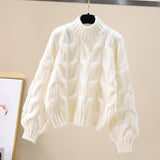 thanksgiving outfit Tineit Twist Sweater Women Lantern Long-Sleeved Loose Lazy Chic Fall Winter Korean Knitted Casual O-Neck Pullover Female Sweet Jumpers