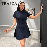 cold weather outfits Tineit 2024 Spring Summer Casual Women Shirt Dresses Fashion Streetwear Turn-down Collar Pleated Single Breasted Short Dresses