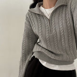 Tineit 2024 Fall Fashion Vintage Lapel Neck Cable Knit Sweater