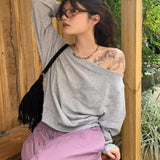 Tineit Streetwear Hoodies Women's Clothing Longs Leeve Off Shoulder Y2k Tops Off Shoulder Casual Fashion Sweatshirts 2025 Ropa Mujer