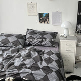 Tineit Fashion Bedding Set Hot Checkerboard Boys Girls Single Double Queen Size Flat Sheet Quilt Duvet Cover Pillowcase Bed Linens