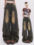 christmas outfit Tineit Women's Vintage Blue Baggy Jeans Harajuku Japanese 2000s Style Aesthetic Streetwear Denim Trousers Y2k Jean Pants Trashy Clothes