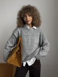 Tineit Casual Knitted Sweaters Women O-neck Loose Solid Long Sleeve Pullover Female All-match 2025 Spring Elegant Ladies Jumper Tops