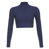 Tineit Stretch Rib Solid Color Long-Sleeved T-Shirt