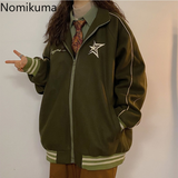 Tineit Nomikuma Jackets for Women 2025 Star Letter Embroidery Stand Neck Thick Warm Chaqueta Retro Harajuku Street Fashion Veste Femme